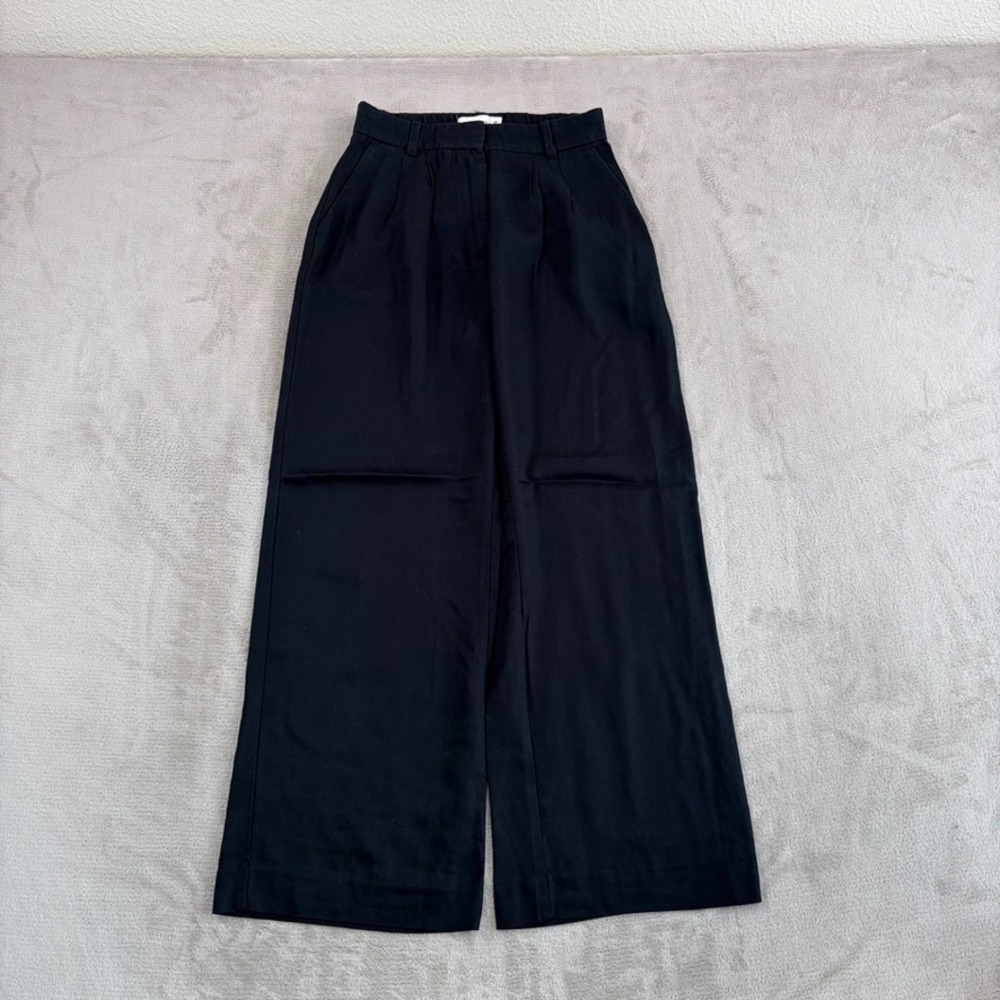 Abercrombie & Fitch Pleated Trouser Wide Leg High Rise Pants in Black Women XS - Picture 1 of 9